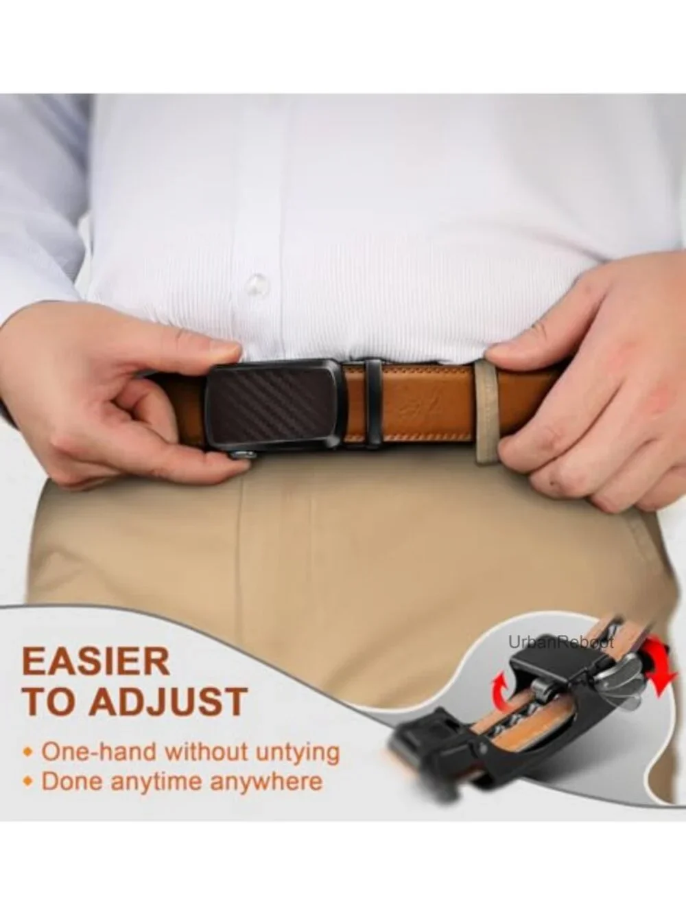 RATCHET BELT Men's Premium PU Leather Trimmable Adjustable Quick Release 1 3/8